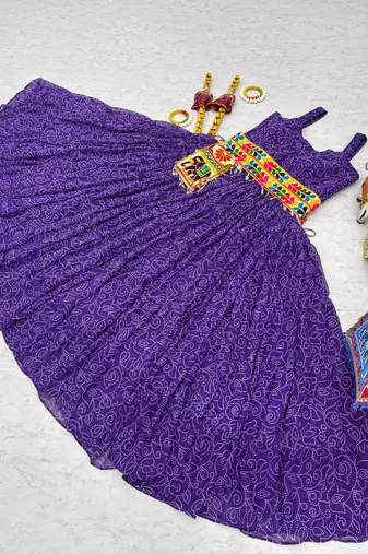 Purple festive wear designer faux georgette gamathi work with real mirror with original codi lace  readymade suit