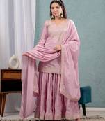 Baby pink festive wear designer pure heavy chinnon silk heavy embroidery coding sequence work readymade suit