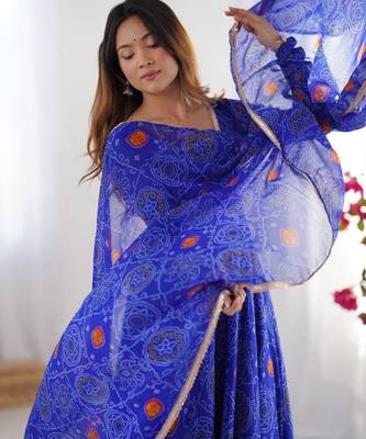 Royal blue festive wear designer pure soft chiffon  readymade suit 3