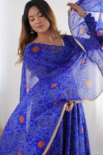Royal blue festive wear designer pure soft chiffon  readymade suit
