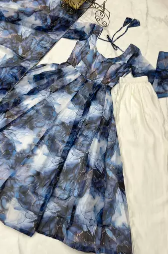 Multi festive wear designer heavy pure soft organza silk  readymade suit