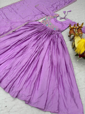 Lavender festive wear designer pure chinon heavy sequence embroidery work readymade suit 3