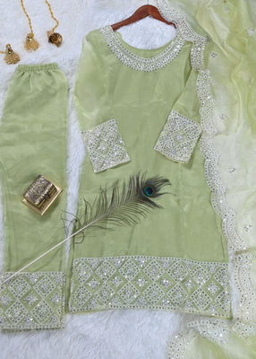Pista festive wear designer organza heavy embroidery sequence work readymade suit 4