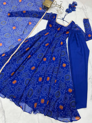 Royal blue festive wear designer pure soft chiffon  readymade suit 4