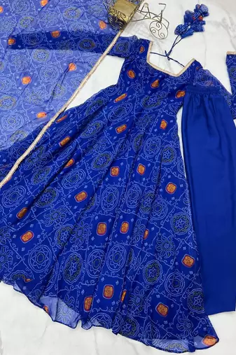Royal blue festive wear designer pure soft chiffon  readymade suit
