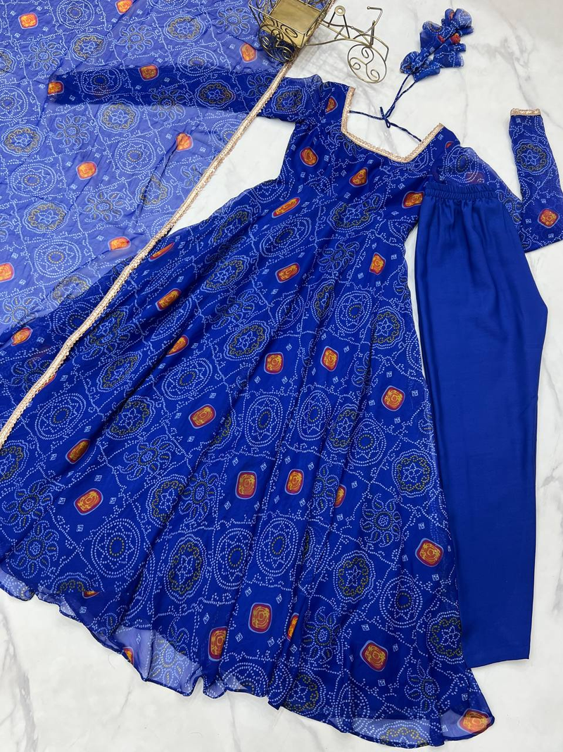 Royal blue festive wear designer pure soft chiffon  readymade suit