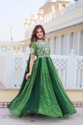 Multi festive wear designer pure georgette bandhej  readymade suit 3