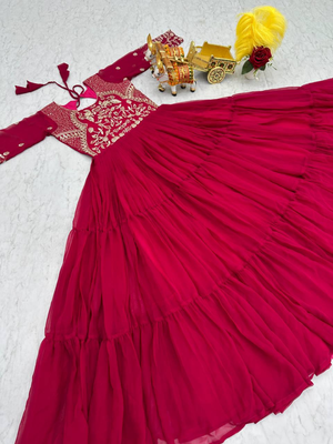 Rani pink festive wear designer faux georgette heavy 3mm sequence work readymade suit 3