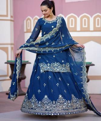 Blue festive wear designer fox georgette  readymade suit 3