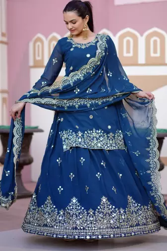 Blue festive wear designer fox georgette  readymade suit