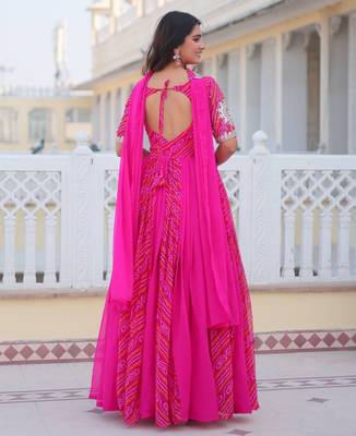 Rani Pink festive wear designer pure georgette bandhej  readymade suit 3