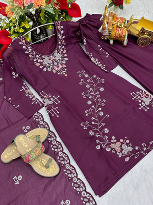 Wine festive wear designer star georgette sequence embroidery work readymade suit 4
