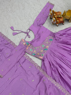 Lavender festive wear designer pure chinon heavy sequence embroidery work readymade suit 4