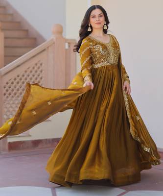 Mehendi green festive wear designer fendy zari & sequence embroidered work readymade suit 3