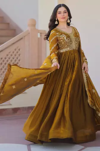 Mehendi green festive wear designer fendy zari & sequence embroidered work readymade suit
