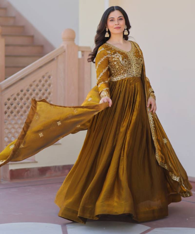 Mehendi green festive wear designer fendy zari & sequence embroidered work readymade suit