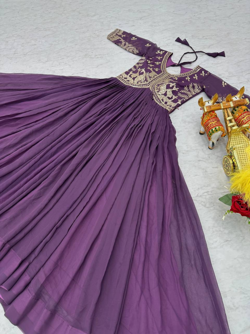 Wine festive wear designer fox georgette  readymade suit