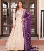 Cream festive wear designer cosmos weaving jequard pearl beads embroidered work readymade suit