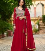 Maroon festive wear designer faux blooming georgette sequins & multi thread embroidered work readymade suit