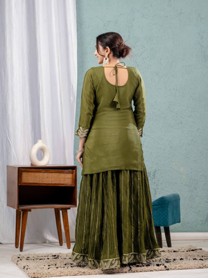 Mehendi green festive wear designer pure heavy chinnon silk heavy embroidery coding sequence work readymade suit 2