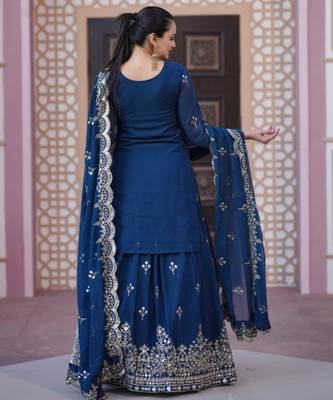 Blue festive wear designer fox georgette  readymade suit 4