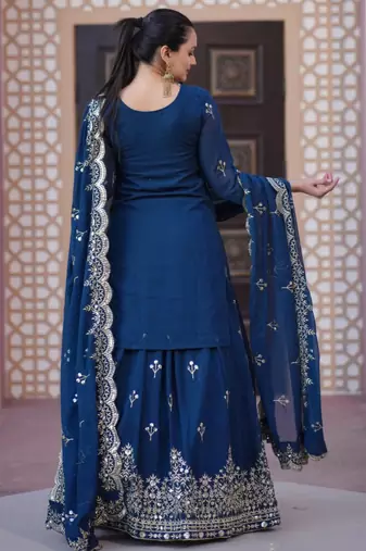 Blue festive wear designer fox georgette  readymade suit