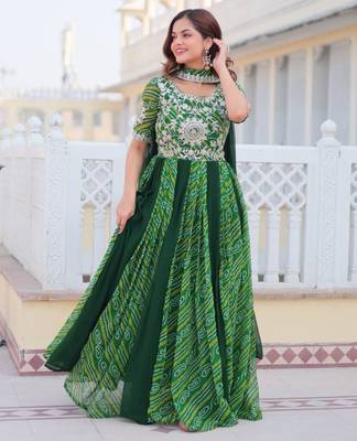 Multi festive wear designer pure georgette bandhej  readymade suit 4