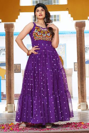 Purple festive wear designer georgette bandhani print with gamathi work with real mirror readymade suit