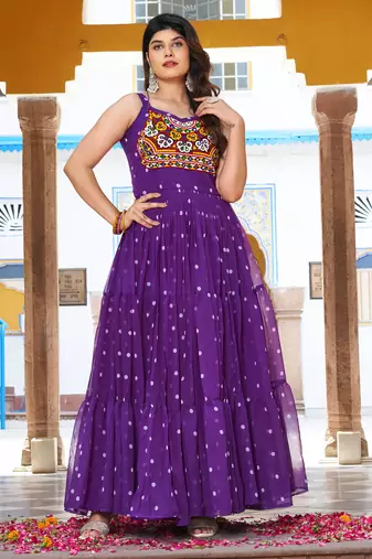 Purple festive wear designer georgette bandhani print with gamathi work with real mirror readymade suit