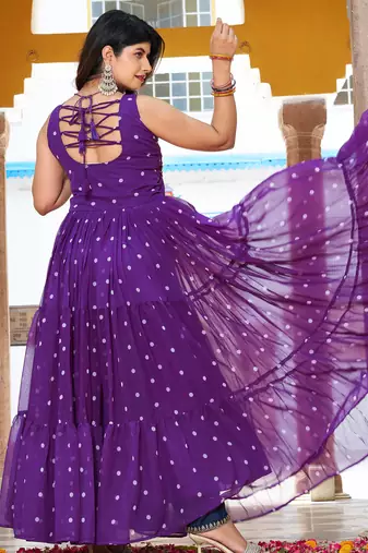 Purple festive wear designer georgette bandhani print with gamathi work with real mirror readymade suit