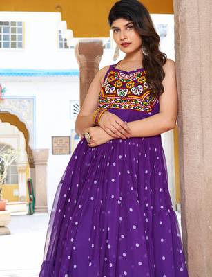 Purple festive wear designer georgette bandhani print with gamathi work with real mirror readymade suit 3