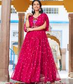 Pink festive wear designer georgette bandhani print with gamathi work with real mirror readymade suit