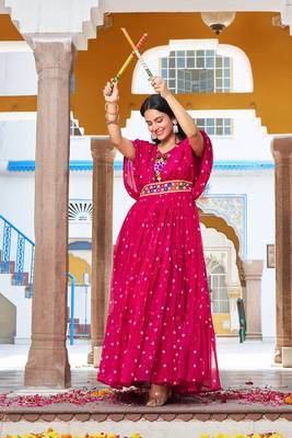 Pink festive wear designer georgette bandhani print with gamathi work with real mirror readymade suit 2