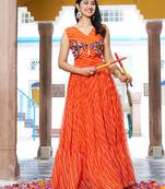 Orange festive wear designer georgette bandhani print with gamathi work with real mirror readymade suit