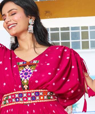 Pink festive wear designer georgette bandhani print with gamathi work with real mirror readymade suit 3