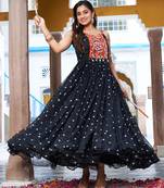 Black festive wear designer georgette bandhani print with gamathi work with real mirror readymade suit