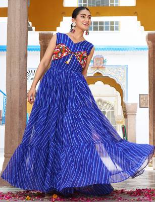 Blue festive wear designer georgette bandhani print with gamathi work with real mirror readymade suit 2