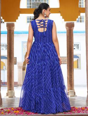 Blue festive wear designer georgette bandhani print with gamathi work with real mirror readymade suit 3