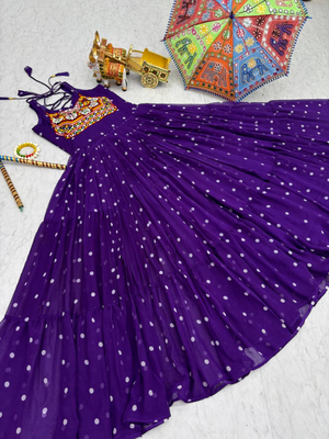 Purple festive wear designer georgette bandhani print with gamathi work with real mirror readymade suit 4