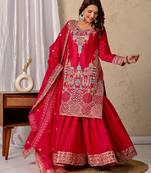 Pink festive wear designer heavy chinnon silk  readymade suit