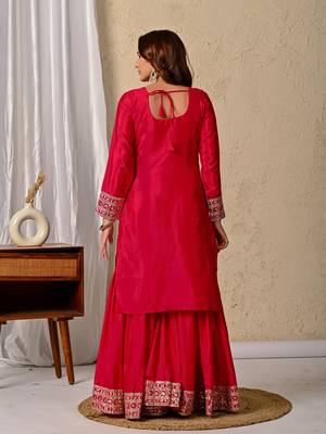 Pink festive wear designer heavy chinnon silk  readymade suit 3
