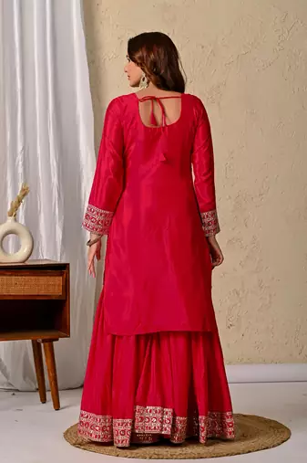 Pink festive wear designer heavy chinnon silk  readymade suit