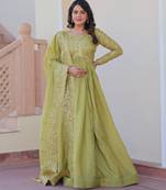 Pista festive wear designer gold-crush art silk sequins & multi embroidered work readymade suit