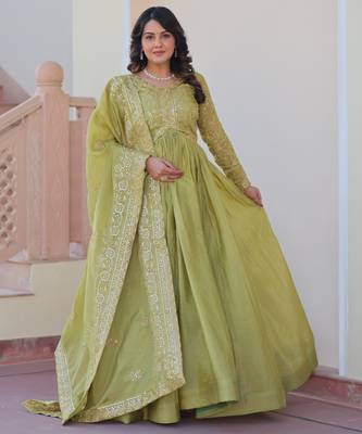Pista festive wear designer gold-crush art silk sequins & multi embroidered work readymade suit 2