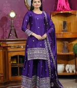 Purple festive wear designer chinon sequence embroidery work readymade suit
