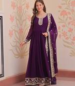 Purple festive wear designer faux blooming georgette zari & sequins embroidered work readymade suit