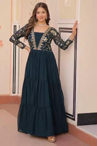 Rama festive wear designer faux blooming georgette sequins & zari embroidered work readymade suit