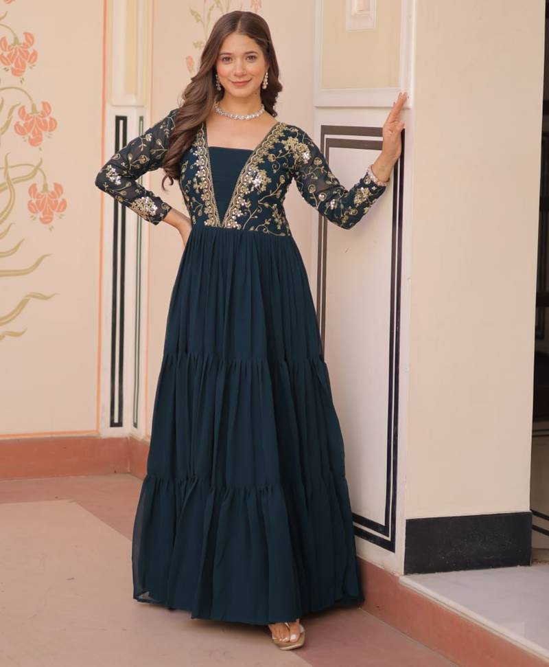 Rama festive wear designer faux blooming georgette sequins & zari embroidered work readymade suit