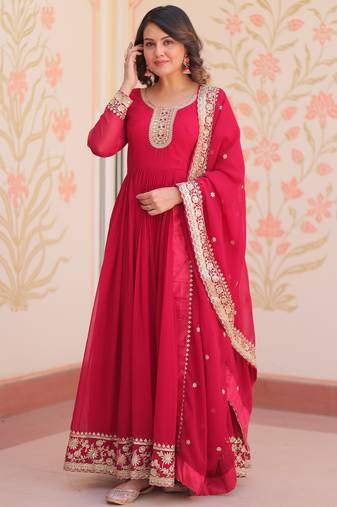 Rani festive wear designer faux blooming georgette zari & sequins embroidered work readymade suit
