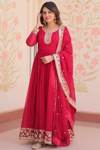 Rani festive wear designer faux blooming georgette zari & sequins embroidered work readymade suit